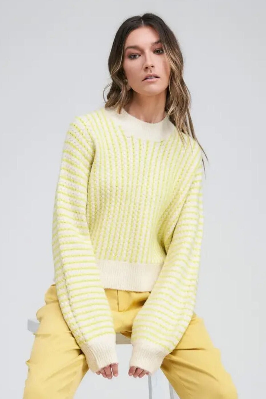 Joa Stripe Sweater Top SWEATER FLAT WHITE 